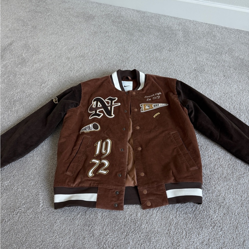 Nike Sportswear Corduroy Bomber Varsity Jacket Brown Men's Size S